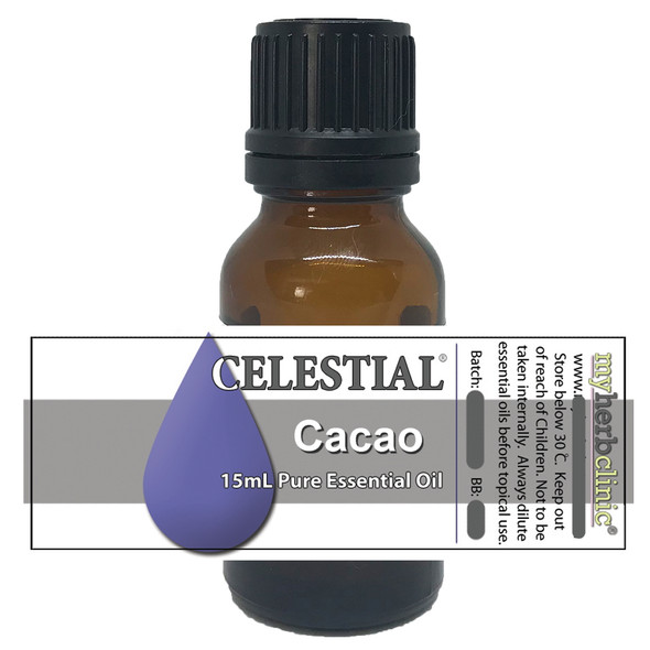 CELESTIAL Cacao Absolute Essential Oil in amber glass bottle